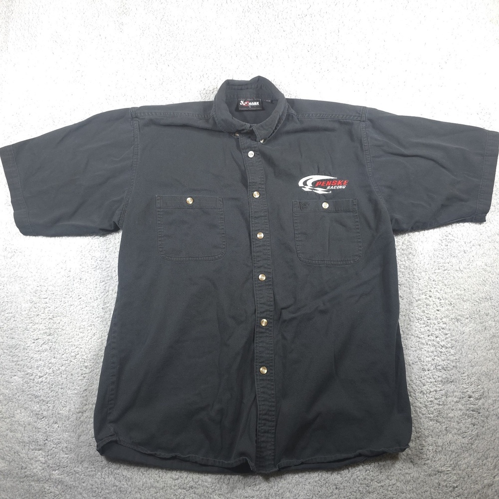 Chase Authentics Men's Penske Racing Short Sleeve Button Up Shirt Large‎ Vtg